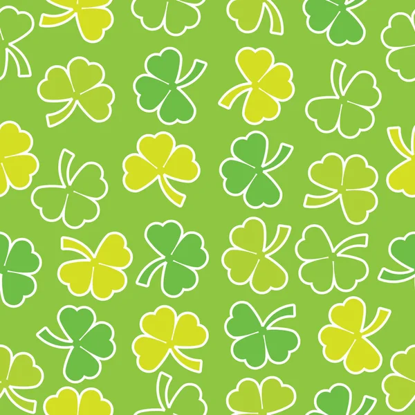 Fond sans couture de l'illustration de la Saint-Patrick avec des feuilles de trèfle colorées sur fond vert — Image vectorielle