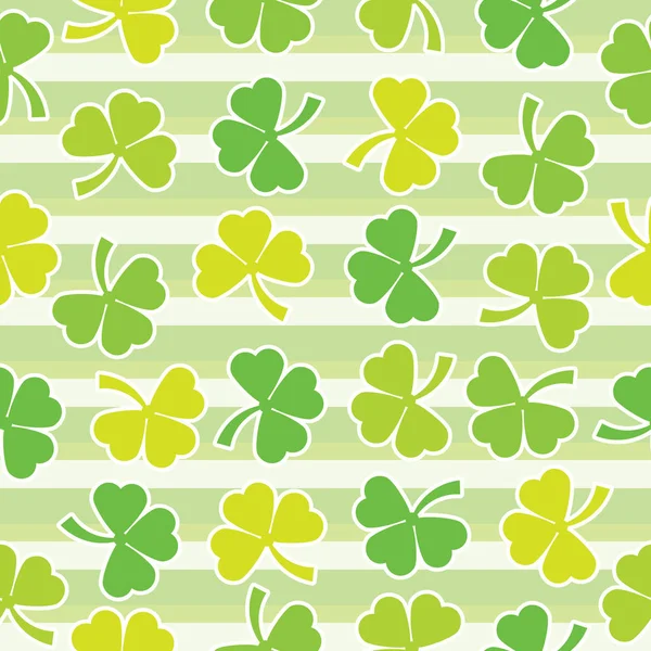 Fond sans couture de l'illustration de la Saint-Patrick avec des feuilles de trèfle colorées sur fond rayé — Image vectorielle