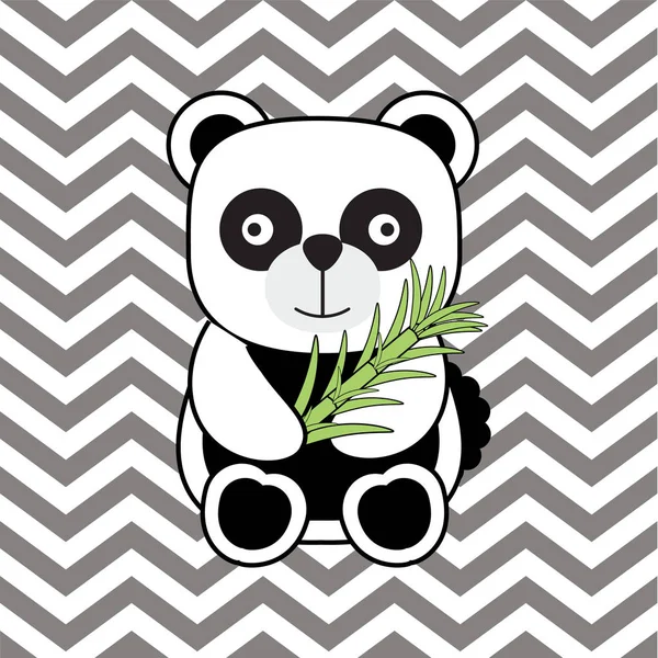 Baby doccia illustrazione con simpatico baby panda su sfondo chevron — Vettoriale Stock