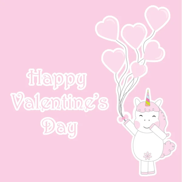 Aftelkalender voor Valentijnsdag illustratie met schattige Eenhoorn meisje met liefde ballonnen — Stockvector