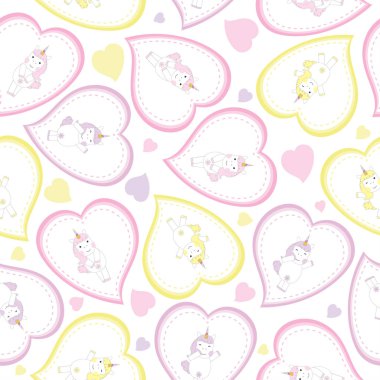 Sevgililer günü kesintisiz arka plan ile aşk çerçeve üzerinde şirin tek boynuzlu atlar