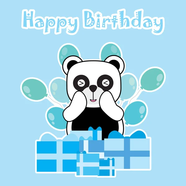 Birthday card with cute panda and birthday gift