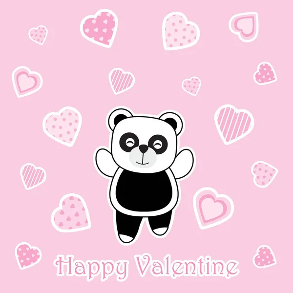 Valentin-nap aranyos panda szerelem háttér kártya — Stock Vector
