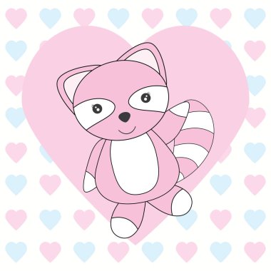 Sevgililer günü kartı aşk arka plan üzerinde şirin pembe Rakunla ilgili