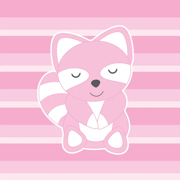Baby-Duschkarte mit niedlichen Waschbären auf rosa Streifen Hintergrund — Stockvektor