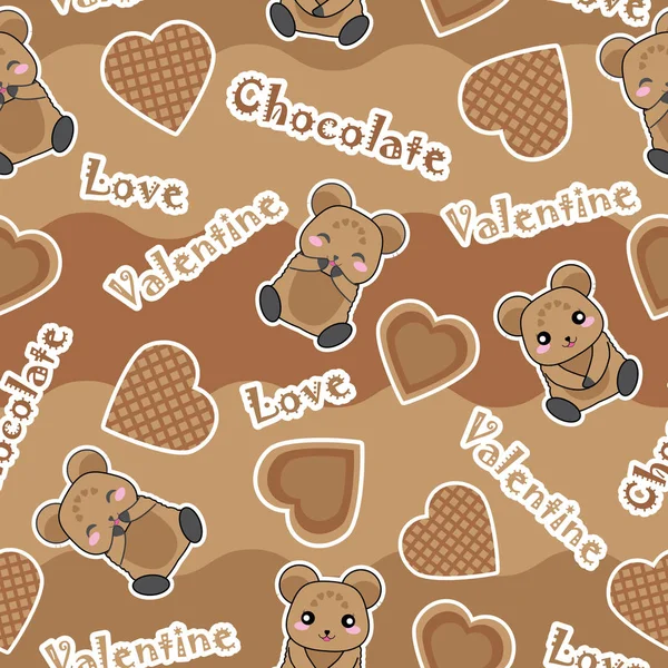 Patrón sin costuras de San Valentín con lindo oso y chocolate amor — Vector de stock