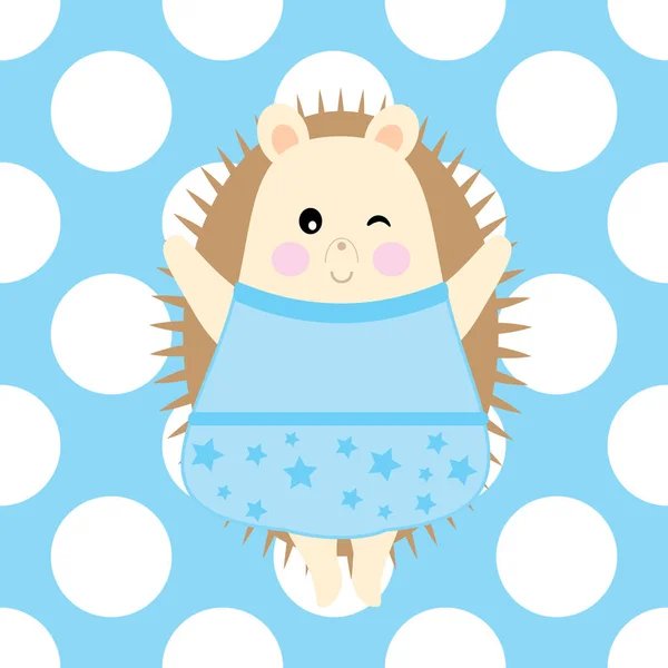 Baby shower card with cute hedgehog on polka dot background — Stockvector