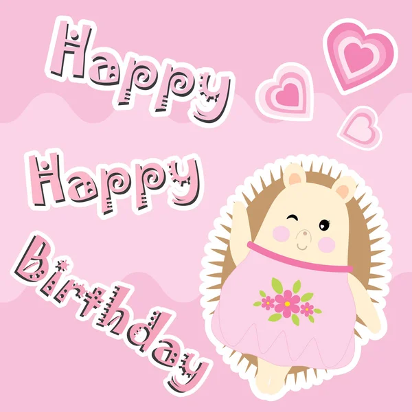 Birthday card with cute hedgehog and love shape — Stock Vector