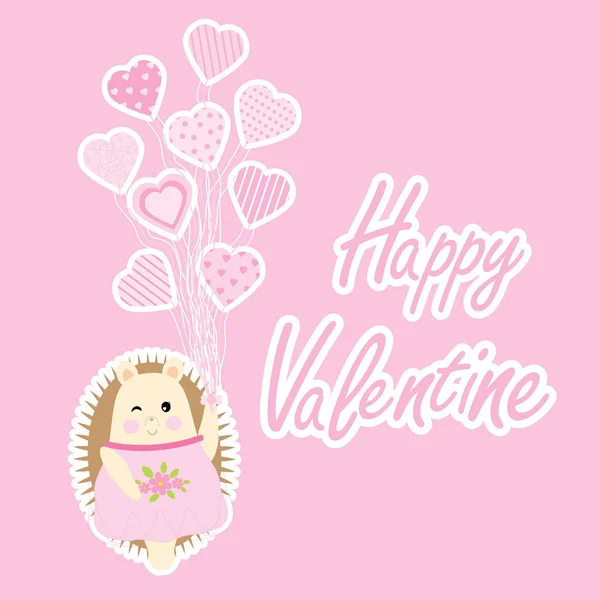 Valentijnskaart met leuke Egel en liefde ballonnen — Stockvector