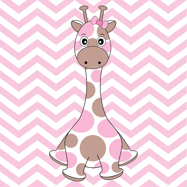 Baby shower card con simpatica giraffa bambino su sfondo chevron — Vettoriale Stock