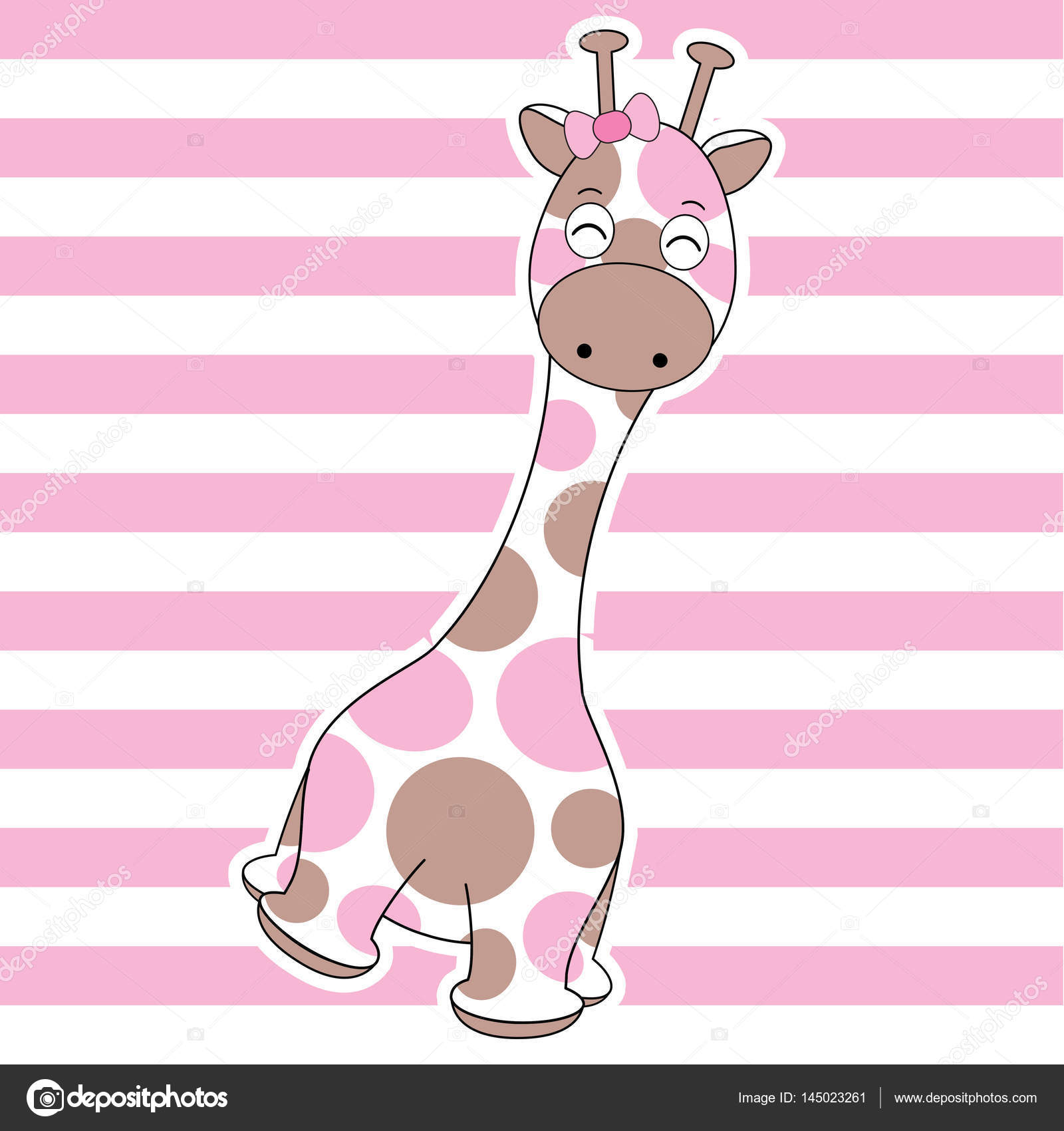 Baby shower card with cute baby giraffe on pink stripes ...