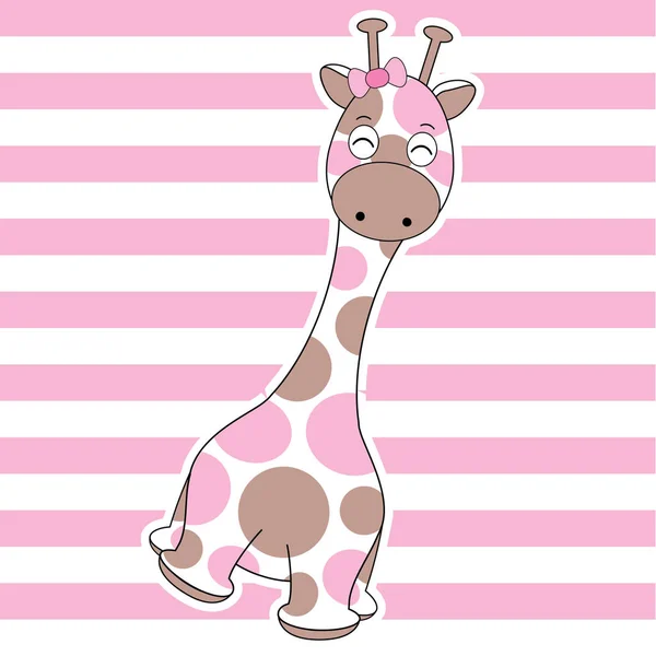 Baby Dusch-kort med söt baby giraff på rosa ränder bakgrund — Stock vektor
