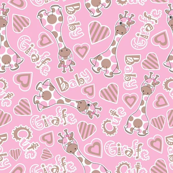 Baby shower seamless pattern with cute baby giraffe on pink background — Stockvector
