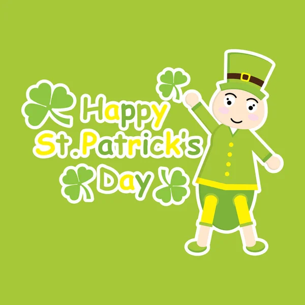 Carte de la Saint-Patrick Day avec dessin animé et feuilles de trèfle — Image vectorielle