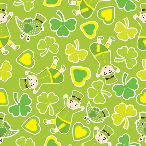 Motif sans couture de la Saint Patrick Day avec de jolies feuilles de fourmi et de trèfle sur fond vert — Image vectorielle