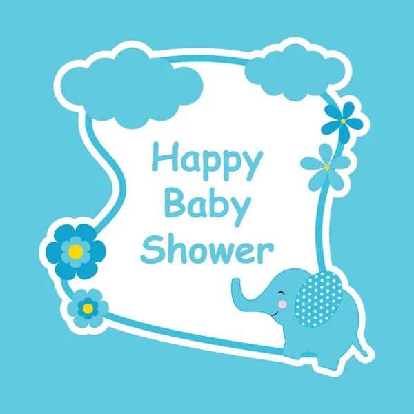 Baby shower kártya aranyos elefánt és virág kerettel — Stock Vector