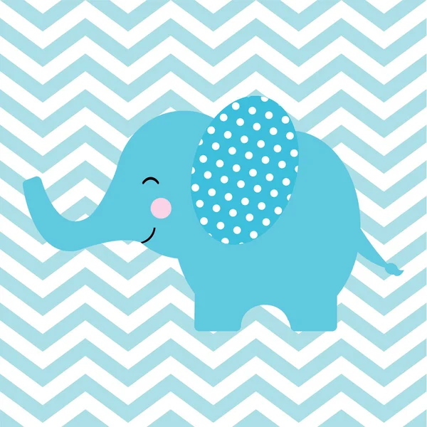 Tarjeta de ducha de bebé con elefante lindo sobre fondo chevron — Vector de stock