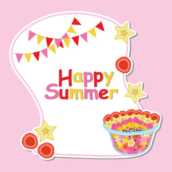 Sommerkarte mit Obstsalat, Sternfrucht und Himbeere — Stockvektor
