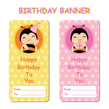 Doğum afiş üzerinde Turuncu pembe arka plan doğum günü arka planı için uygun şirin arı ile