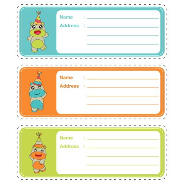 Şirin Bebek suaygırları çocuk adres etiketi için uygun renkli arka plan üzerinde vektör karikatür ile şirin adres etiketi