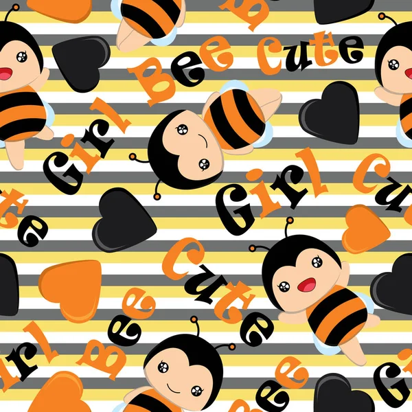 Modèle sans couture de fille d'abeille mignonne sur fond jaune illustration vectorielle de dessin animé adapté à la conception de papier peint enfant — Image vectorielle