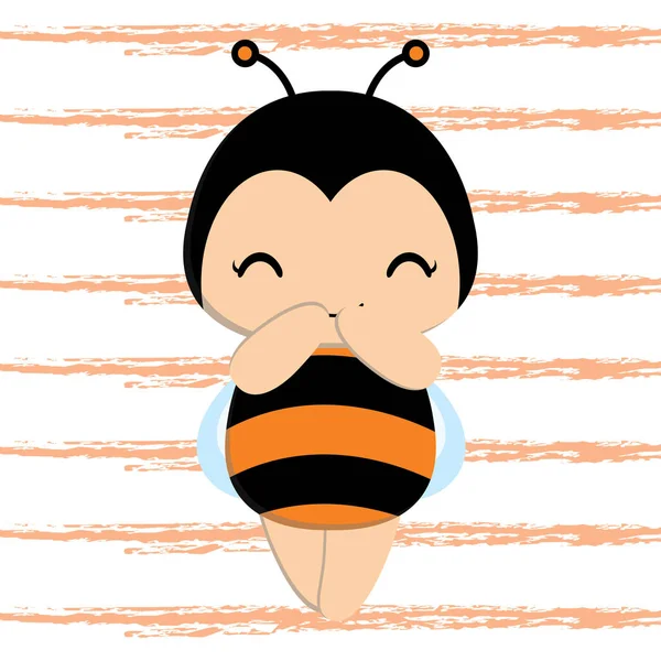 可爱的蜜蜂女孩是微笑矢量小孩 t 恤设计的卡通插图 — 图库矢量图片