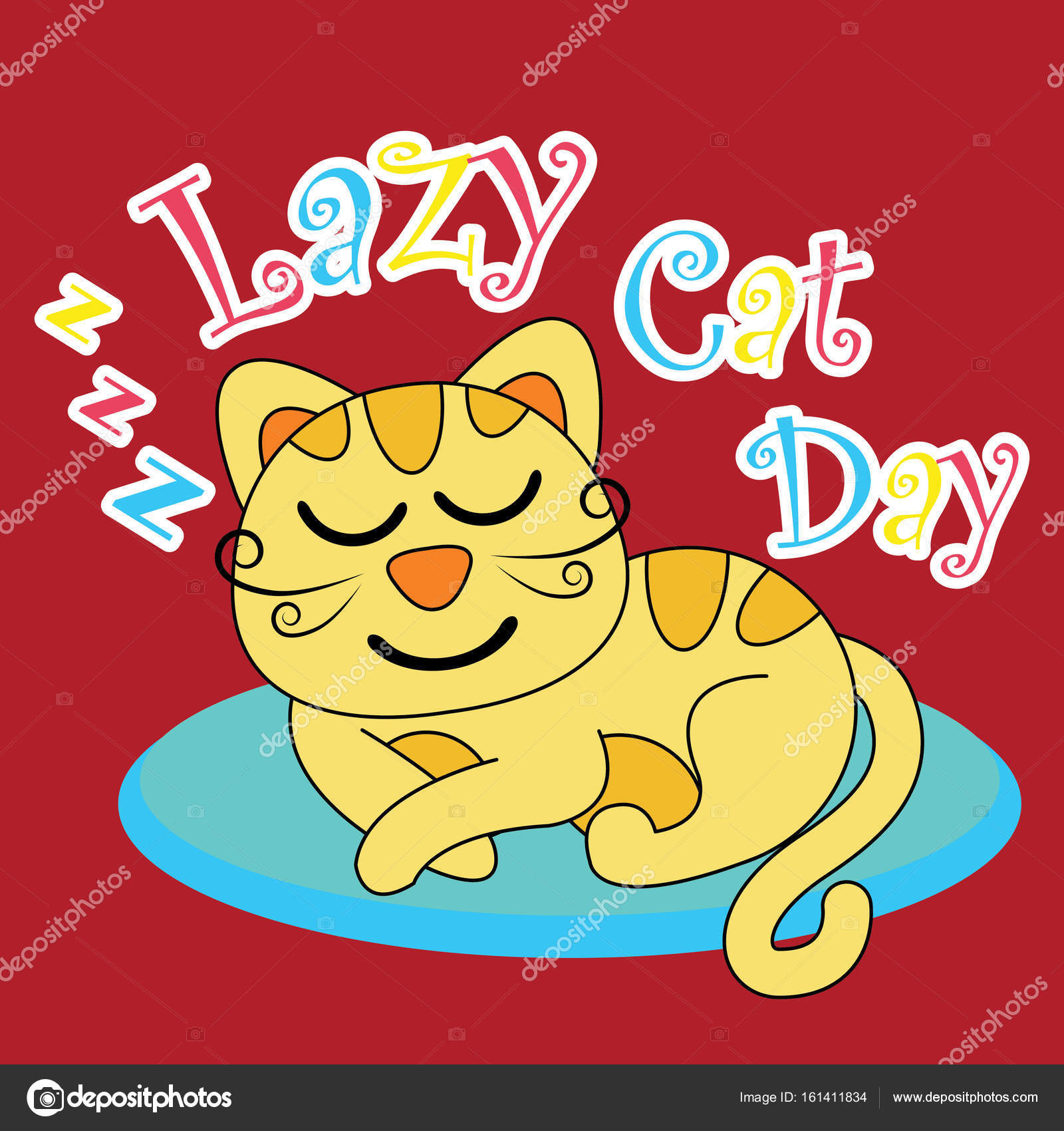 귀여운 고양이의 벡터 만화 그림은 게으른 아이 t-셔츠 디자인에 대 한 적합 한 침대에 스톡 벡터 - ©saidi21ns  161411834, image size:963x1024