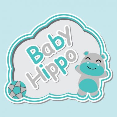Sevimli hippo çocuk gülümsemek illüstrasyon karikatür bebek duş kartları tasarımı için uygun vektör
