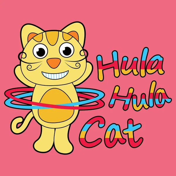 Ilustração de desenho animado vetorial de gato bonito está jogando hula hop adequado para design de camiseta de criança —  Vetores de Stock
