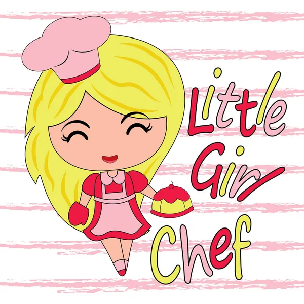 Διάνυσμα κινουμένων σχεδίων χαριτωμένο κορίτσι σαν μικρό σεφ κέικ κατάλληλο για παιδί t shirt design — Διανυσματικό Αρχείο