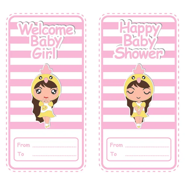 Bebek duş vektör karikatür çizim ile şirin hatun kız bebek duş banner tasarımı için uygun daire karesinde