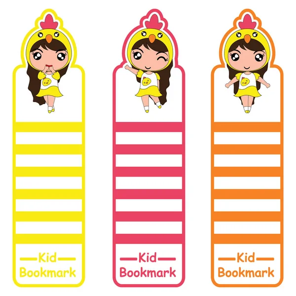 Niños marcador vector de dibujos animados ilustración con chicas lindas del polluelo en el estilo colorido adecuado para el diseño de marcadores de niños — Vector de stock