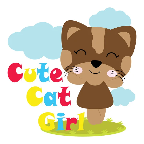 Ilustracja kreskówka wektor ładny kot dziewczyna na ogród dla dzieci t-shirt projekt graficzny — Wektor stockowy