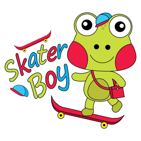 子供 t シャツ グラフィック デザインに適したスケーターの少年としてかわいいカエルのベクトル漫画イラスト — ストックベクタ