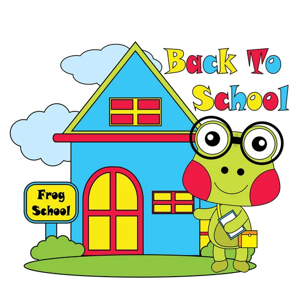 かわいいカエルの子供 t シャツ グラフィック デザインに適した学校に戻ってのベクトル漫画イラスト — ストックベクタ