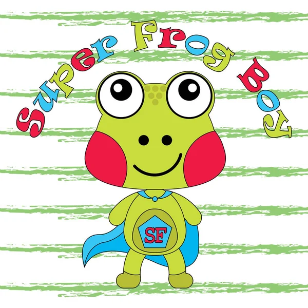 Vektor tecknad illustration av söt groda som super frog pojke passar kid t-shirt grafisk design — Stock vektor