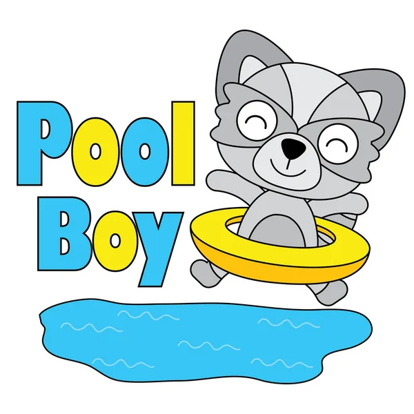 Desenho animado do vetor ilustração do menino bonito da raposa joga na piscina apropriada para o projeto gráfico da t-shirt da criança — Vetor de Stock