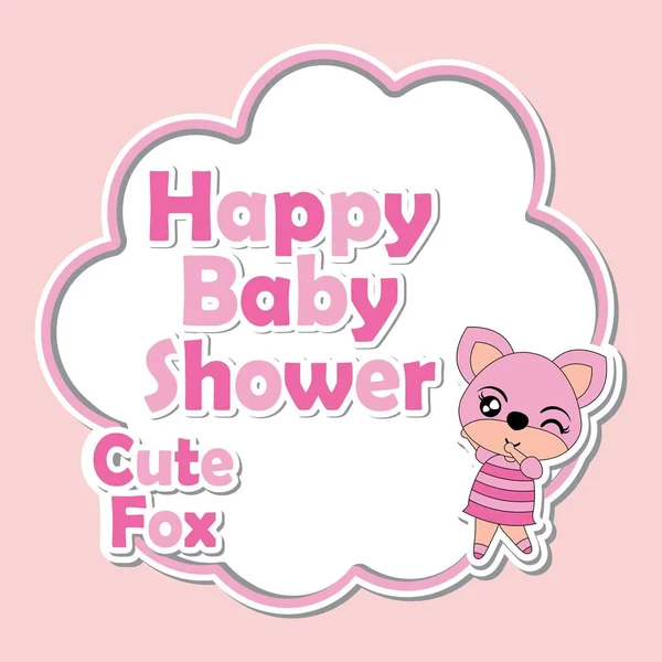 Ilustración de dibujos animados vectorial con chicas zorro lindo en marco rosa adecuado para el diseño de tarjetas de invitación de ducha de bebé — Vector de stock