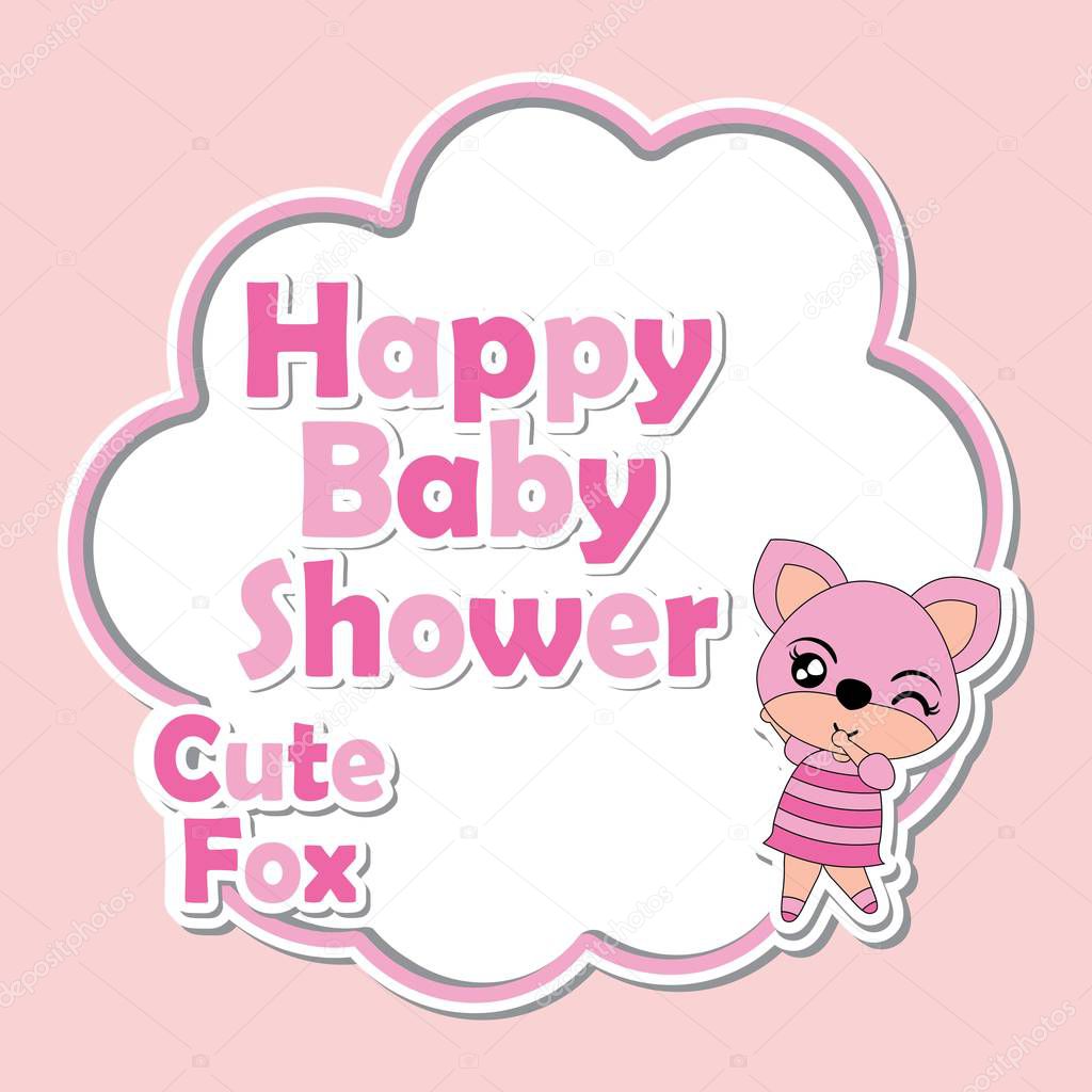 Vector cartoon illustration with cute fox girls on pink frame suitable for Baby shower invitation card design