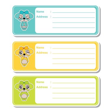 Adres etiket şirin köpek yavrusu ile vektör karikatür kızlar renkli arka plan üzerinde çocuk adres etiket tasarımı için uygun