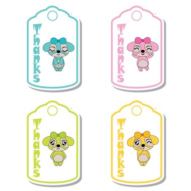 Vektör karikatür çizim renkli sevimli köpek kız çocuk hediye etiketi için uygun ile set tasarımı