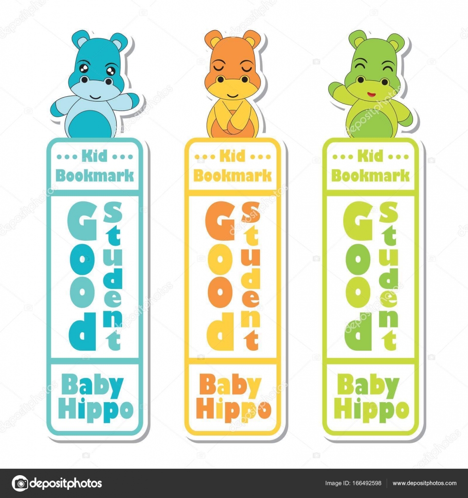 bookmark label vector cartoon with cute baby hippos on colorful