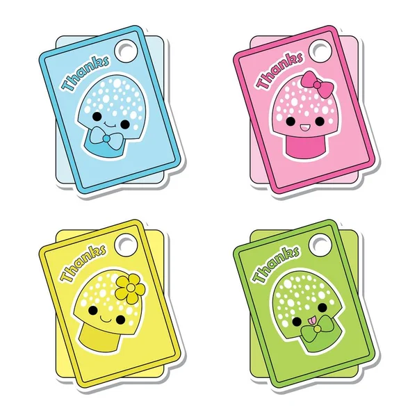 Vektör karikatür çizim çocuk hediye etiketi için uygun renkli sevimli mantarlı set tasarımı