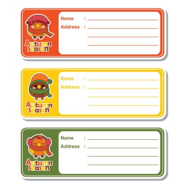 Vektör karikatür çizim ile renkli arka plan çocuk adres etiket tasarımı, adres etiket ve yazdırılabilir çıkartma için uygun şirin kawaii kuşlarda ayarla