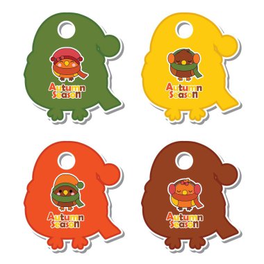 Vektör karikatür çizim ile sevimli sonbahar kuşlar sonbahar hediye etiketi için uygun tasarım, teşekkürler etiket ve yazdırılabilir etiket kümesi ayarlamak