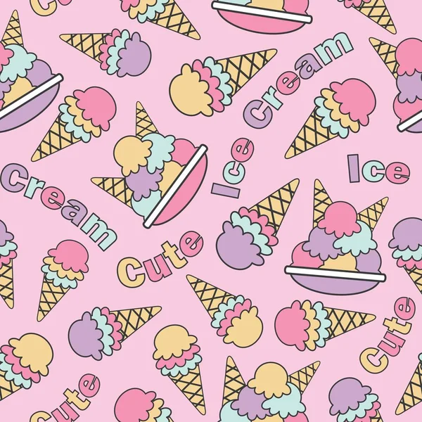 Patrón sin costuras con helados lindos sobre fondo rosa vector de dibujos animados adecuado para el diseño de papel pintado de cumpleaños de los niños — Vector de stock