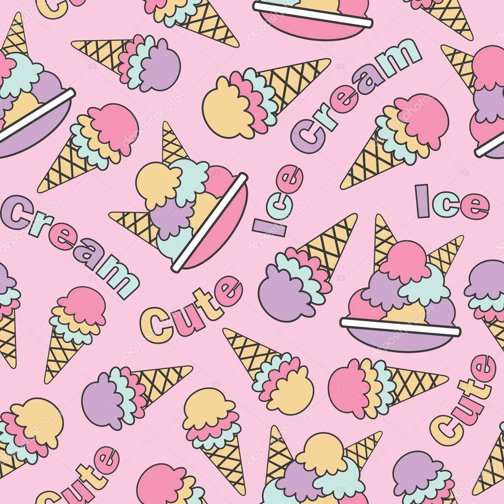Fondo: fondos de unicornios kawaii | Patrón sin fisuras con lindos helados en fondo rosa vector ...