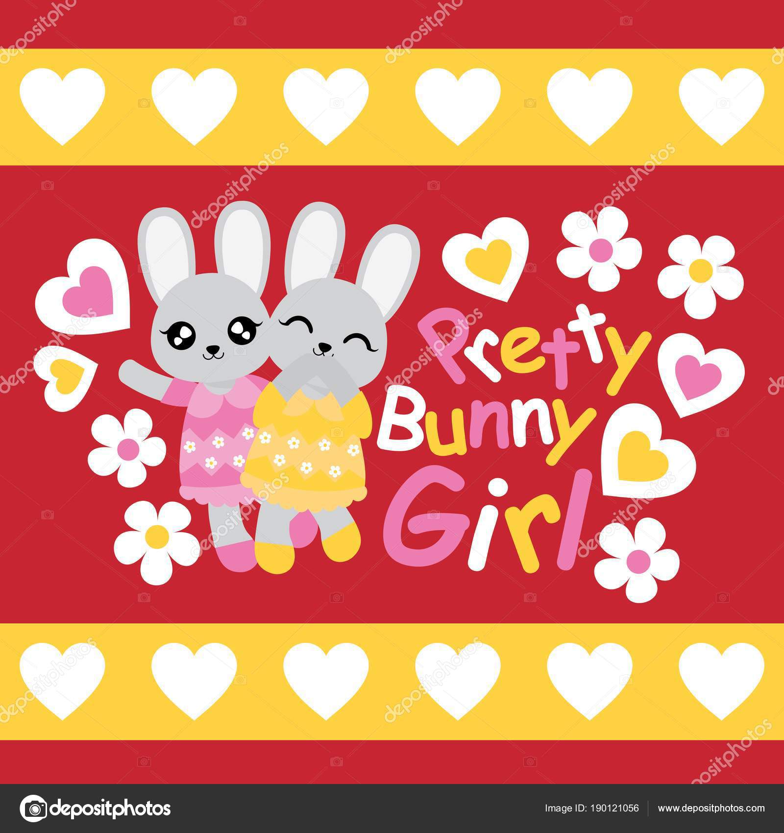 かわいいウサギの女の子 愛と花の誕生日の招待状カードのデザイン 壁紙に適したベクトル漫画イラスト ストックベクター C Saidi21ns