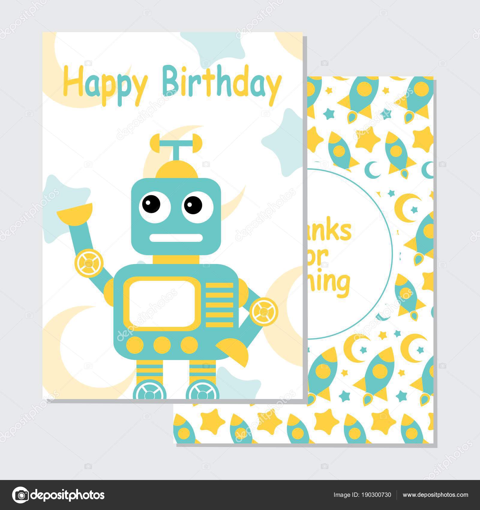 Blue Robot Wallpaper Vector Cartoon Illustration Cute Blue Robot Rocket Background Suitable Birthday Stock Vector C Saidi21ns