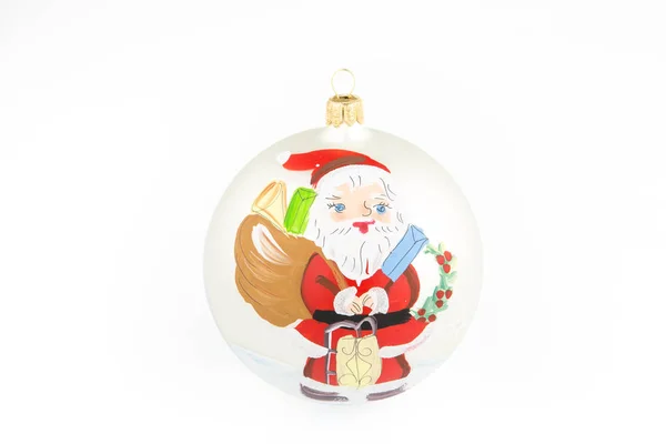 Palla di Natale con Babbo Natale dipinto a mano, isolato su dorso bianco — Foto Stock